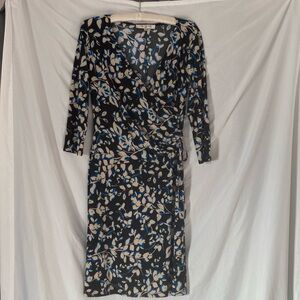 Floral Wrap Dress - Black and Blue
